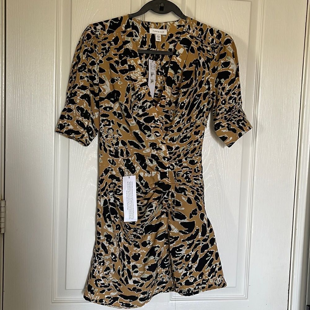 Topshop abstract leopard print faux wrap dress size 2